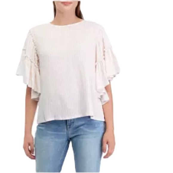 ❗️nwot❗️CHELSEA & THEODORE • Striped Ruffle Flutter Sleeve Seersucker Blouse • M - Picture 6 of 10